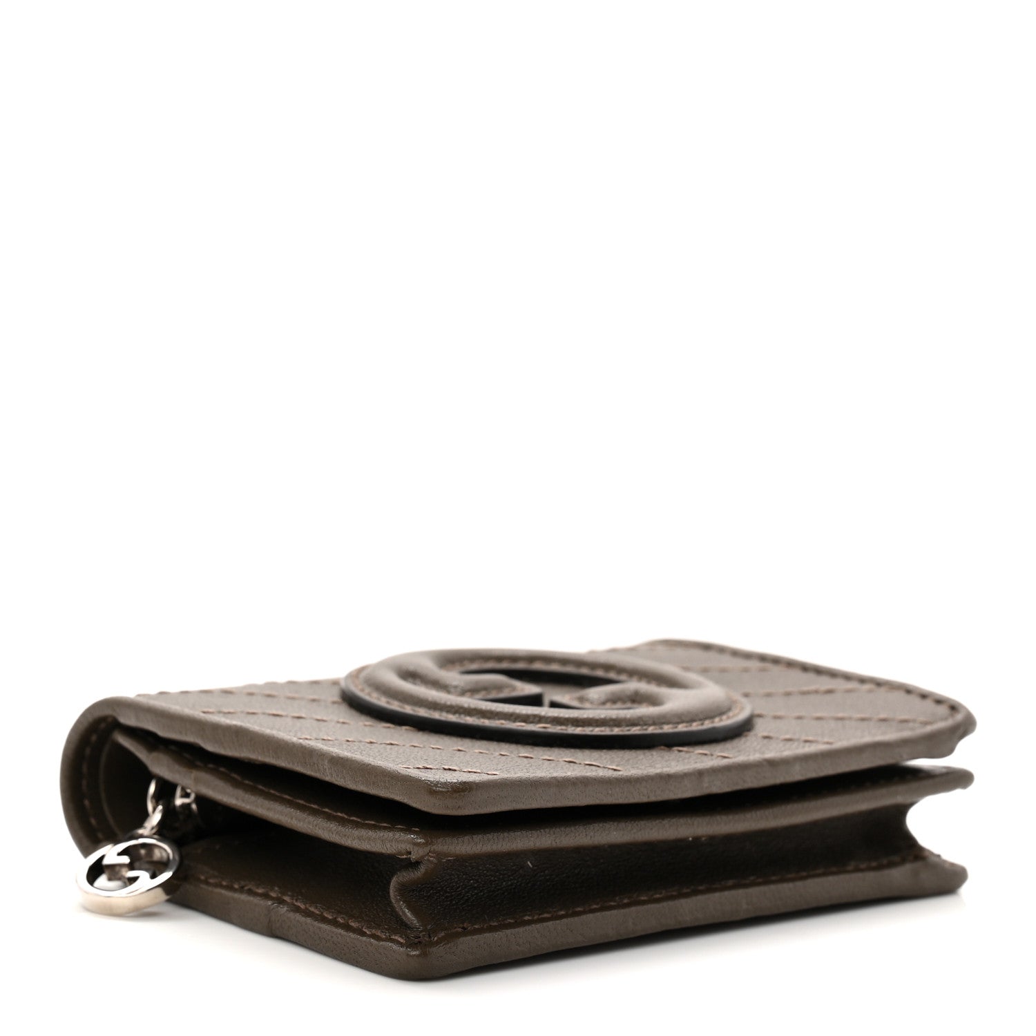 Sakai Be Green Calfskin Diagonal Stitched Blondie Card Case Wallet Craclet Brown