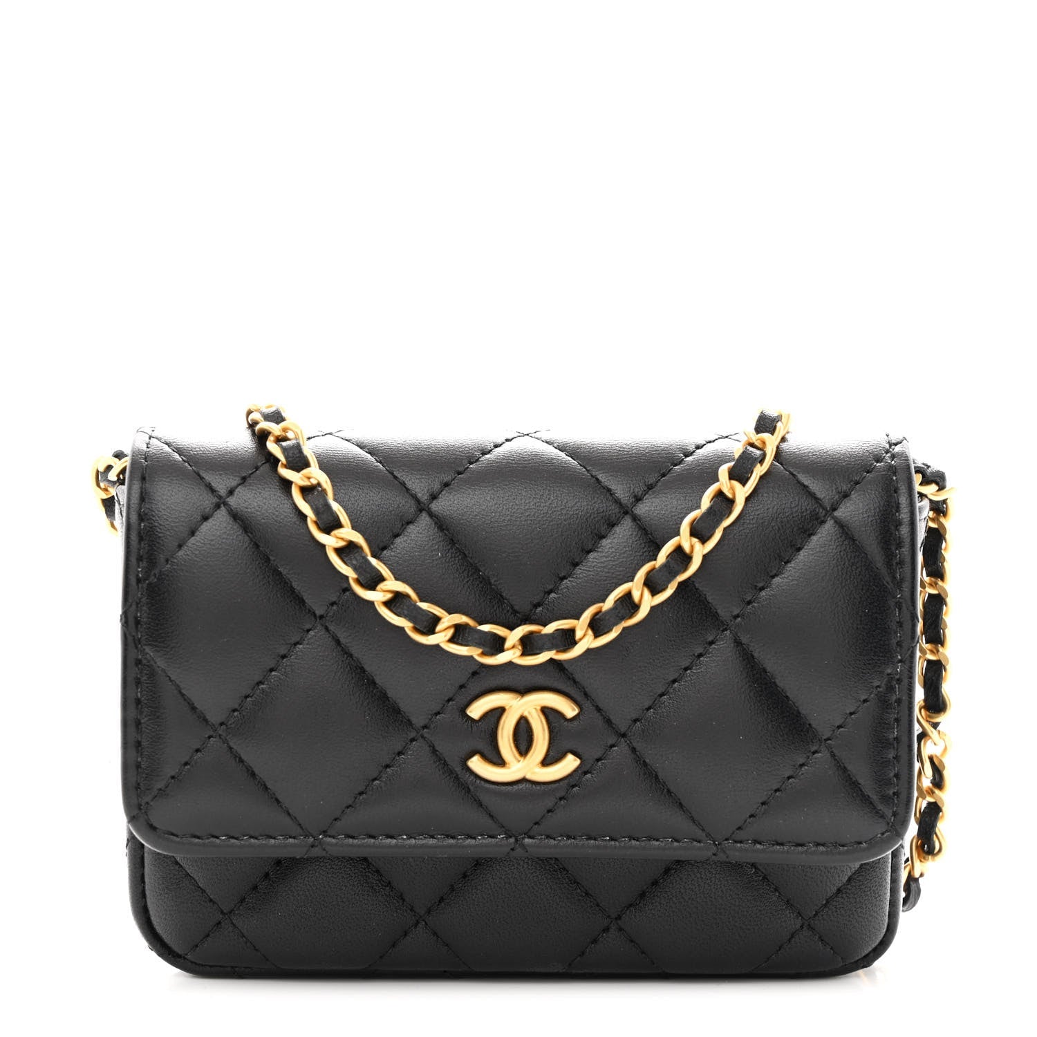 Lambskin Enamel Quilted Coco Hearts Clutch With Chain Black