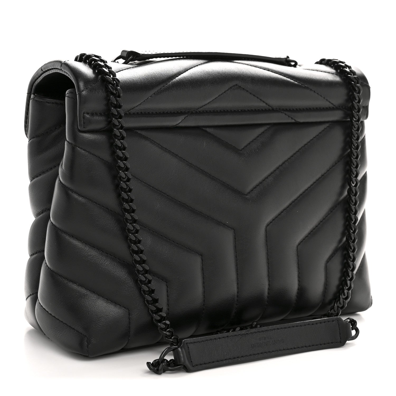 Calfskin Y Quilted Monogram Monochrome Small Loulou Chain Satchel Black