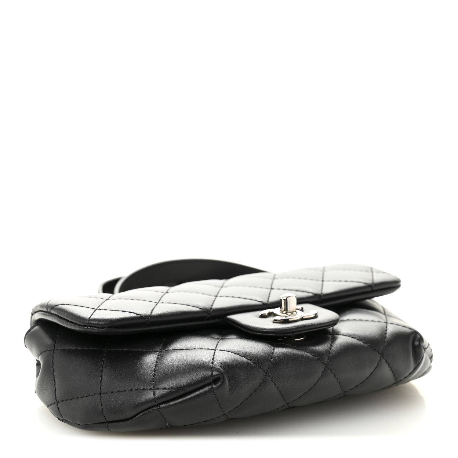 Calfskin Quilted CC Uniform Flap Belt Bag Black