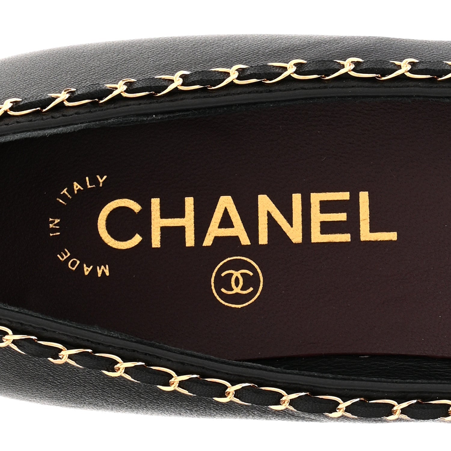 Lambskin Patent Cap Toe Chain Around Ballerina Flats 36 Black