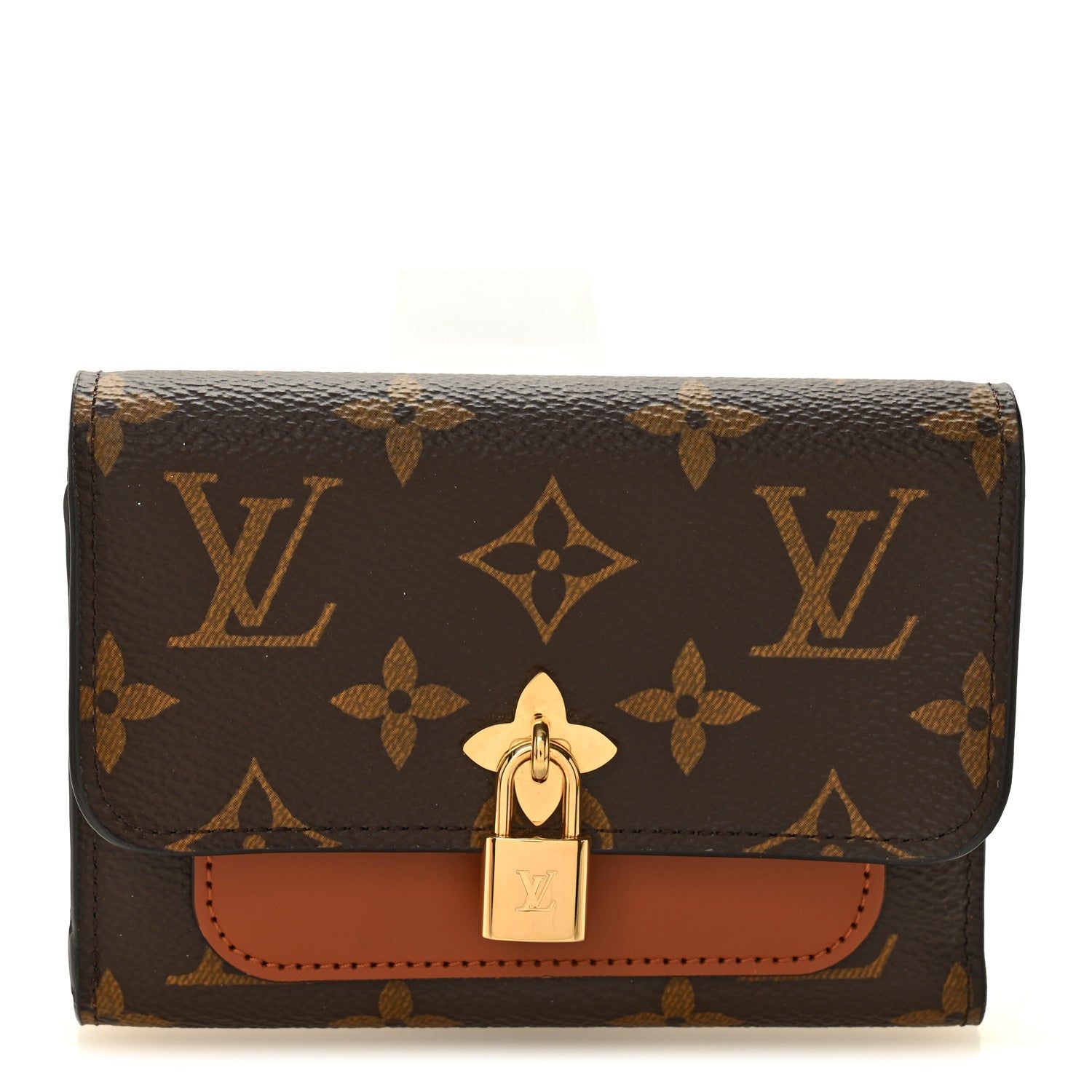 Monogram Flower Lock Compact Wallet Caramel