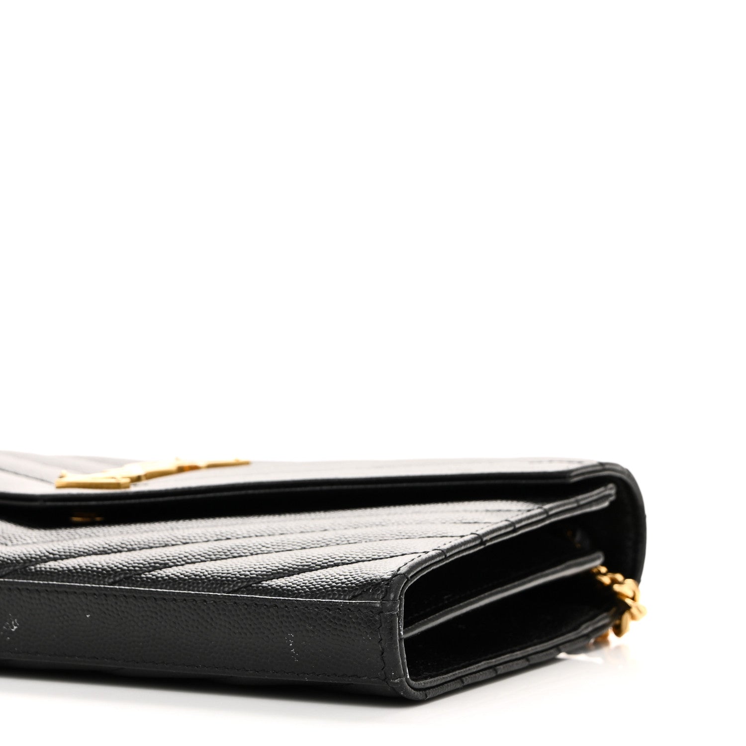 Grain De Poudre Matelasse Chevron Monogram Chain Wallet Black