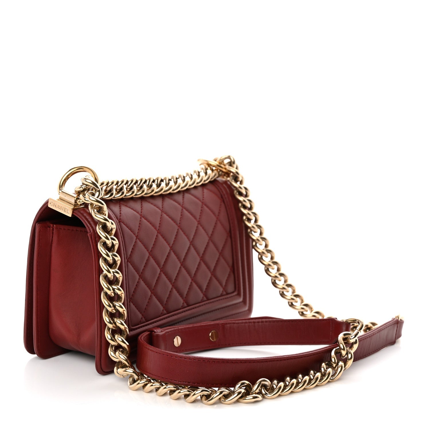 Lambskin Quilted Small Boy Flap Burgundy