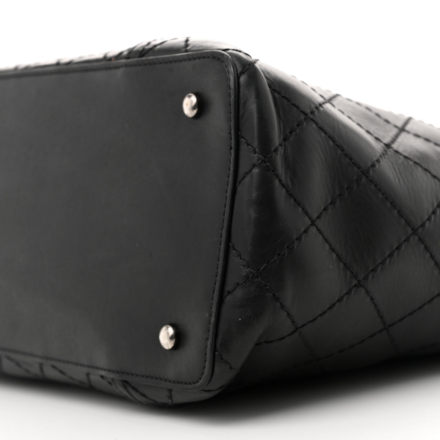 Lambskin Stitched Shopping Tote Black