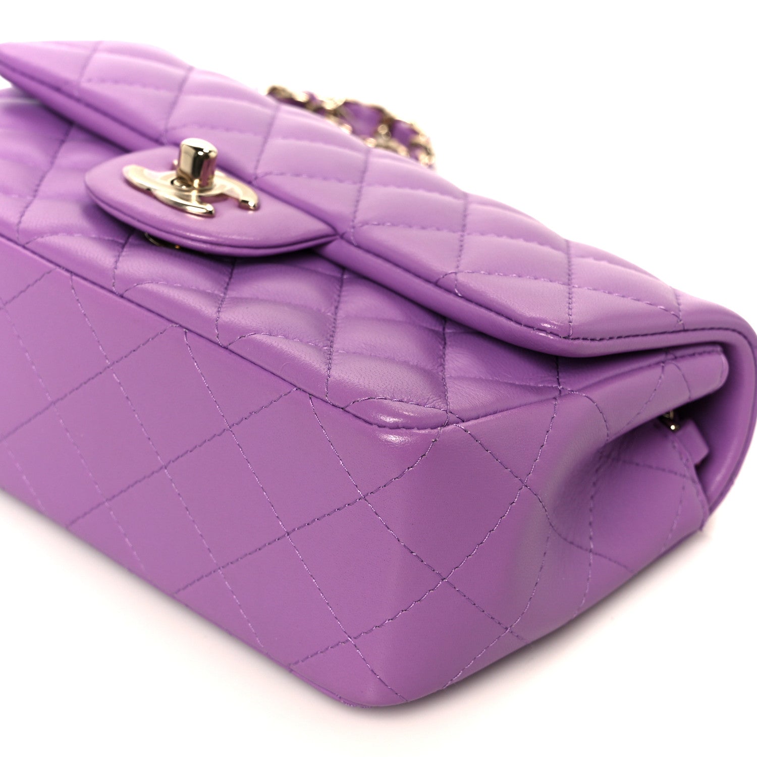 Lambskin Quilted Mini Rectangular Flap Purple