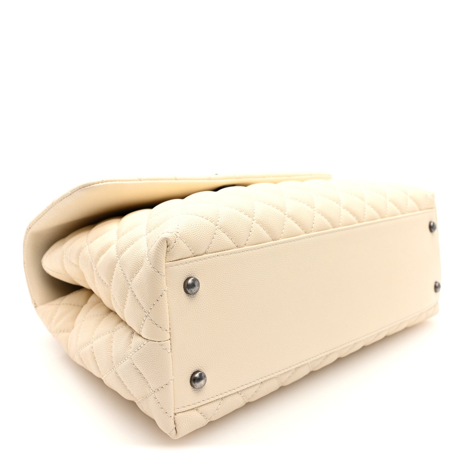 Caviar Lizard Quilted Medium Coco Handle Flap White