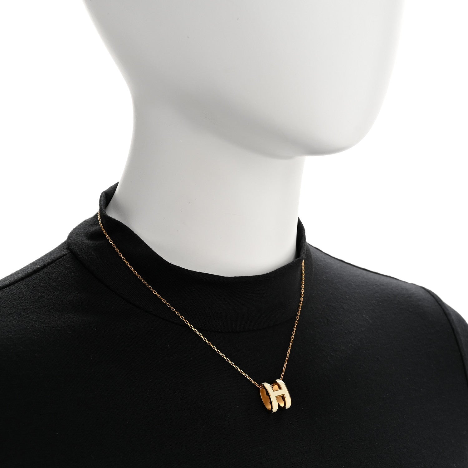 Lacquered Gold Pop H Pendant Necklace White