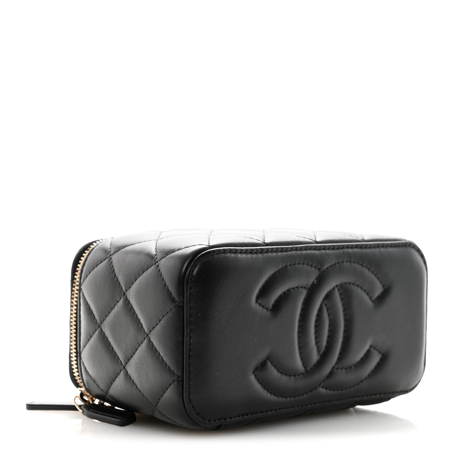 Lambskin Quilted Pearl Crush Small Vanity Case With Chain Black