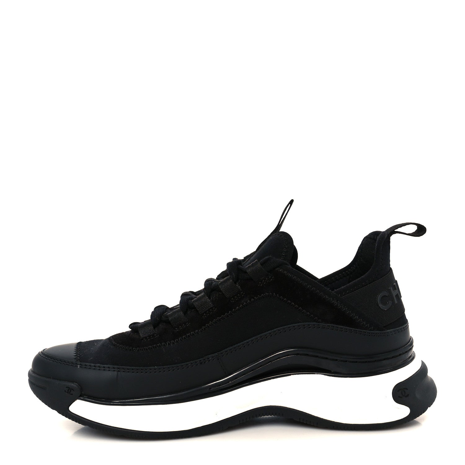 Velvet Calfskin Mixed Fibers CC Sneakers 36.5 Black