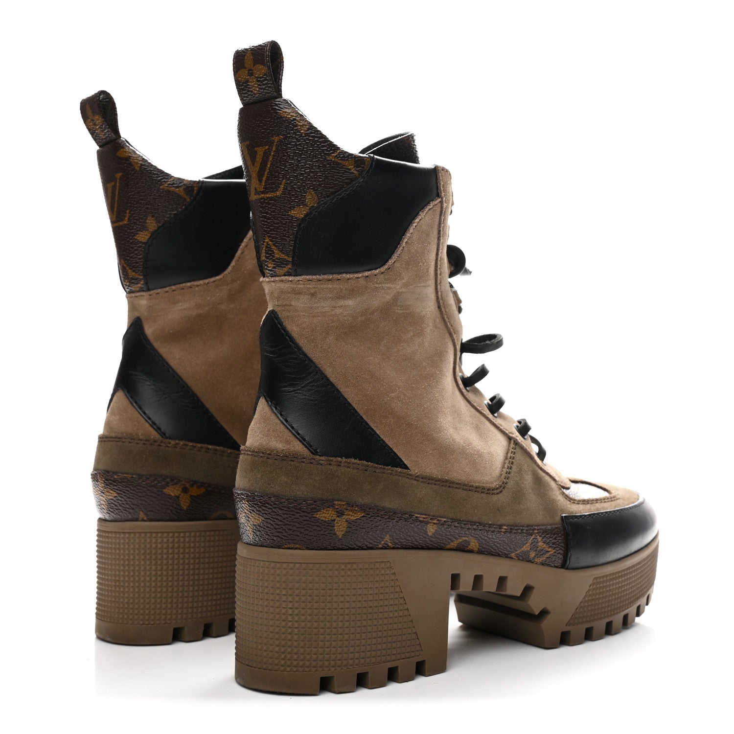 Suede Calfskin Monogram Laureate Platform Desert Boots 36 Taupe