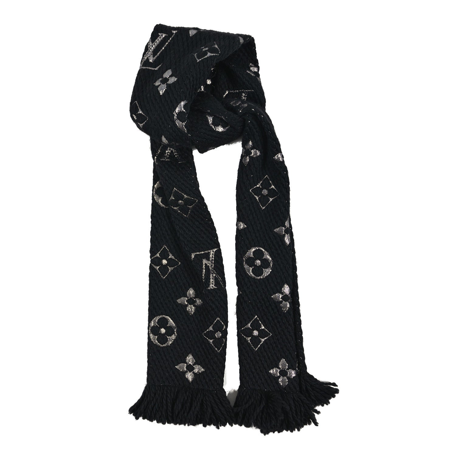 Wool Silk Logomania Shine Scarf Black