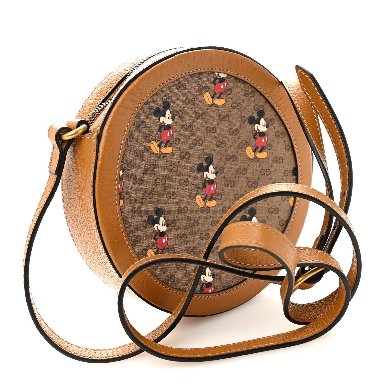 X DISNEY Mini Vintage GG Supreme Monogram Mickey Mouse Round Shoulder Bag Beige Vintage Sun Oil