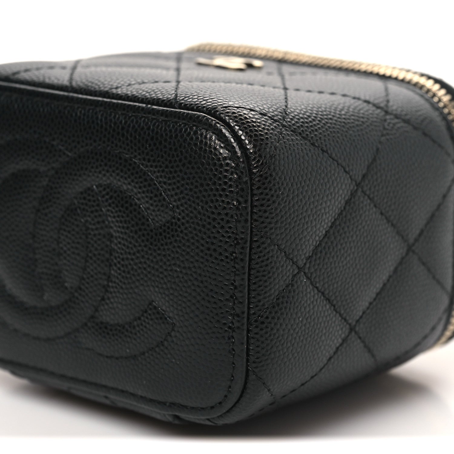 Caviar Quilted Mini Vanity Case With Chain Black