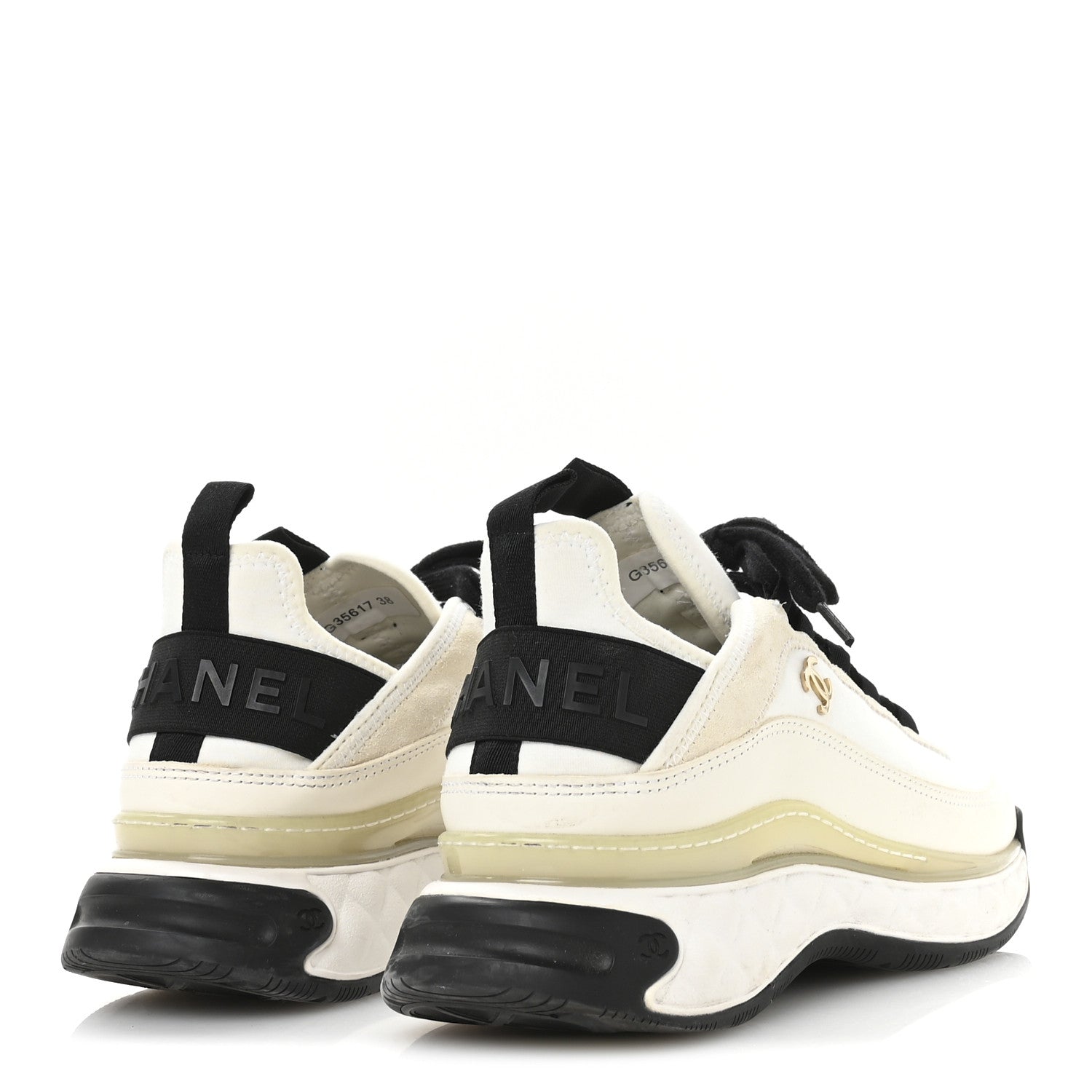 Velvet Calfskin Mixed Fibers CC Sneakers 38 Ivory Black