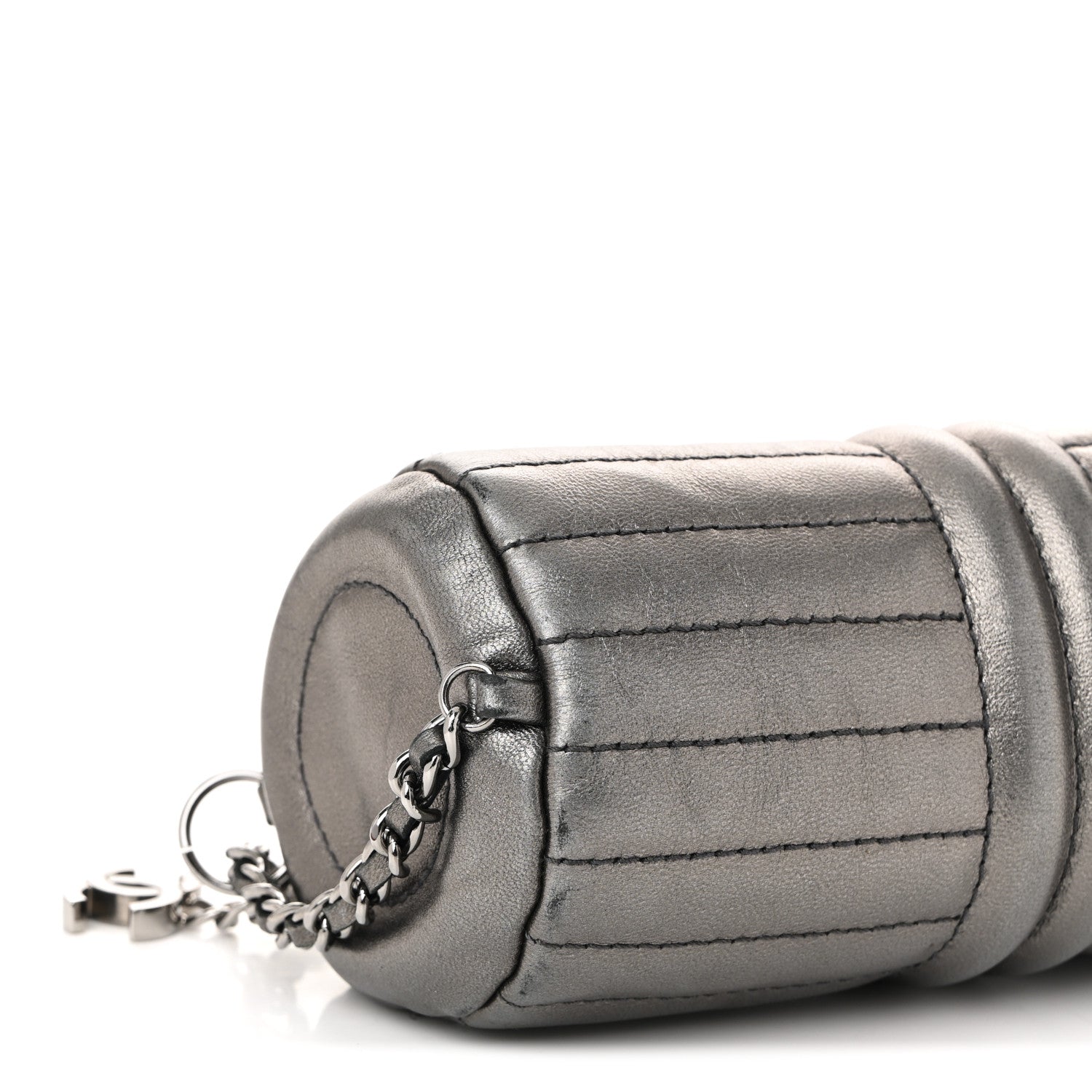 Metallic Lambskin Horizontal Quilt Pochette Dark Grey