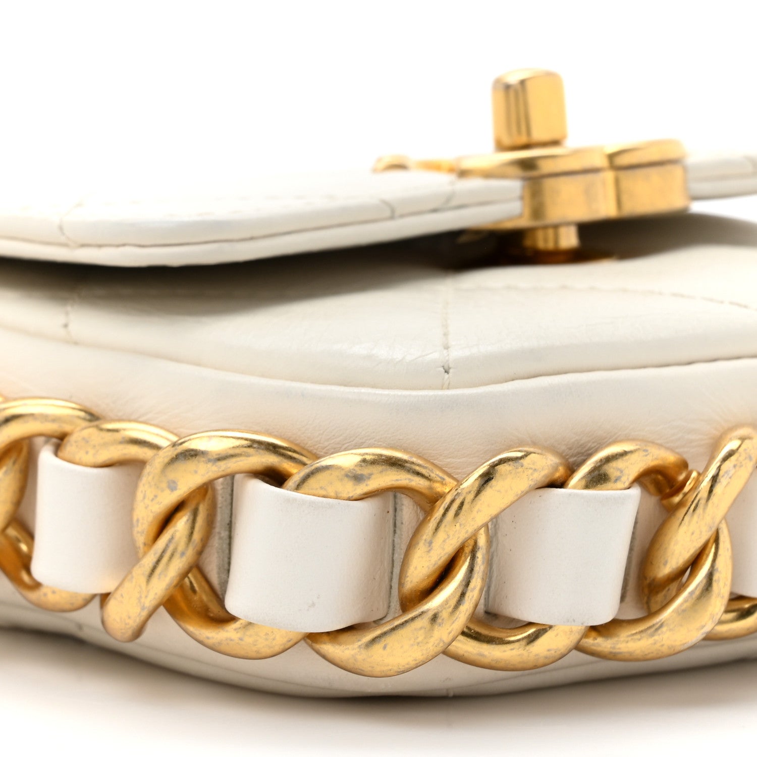 Calfskin Quilted Mini Framing Chain Bag White