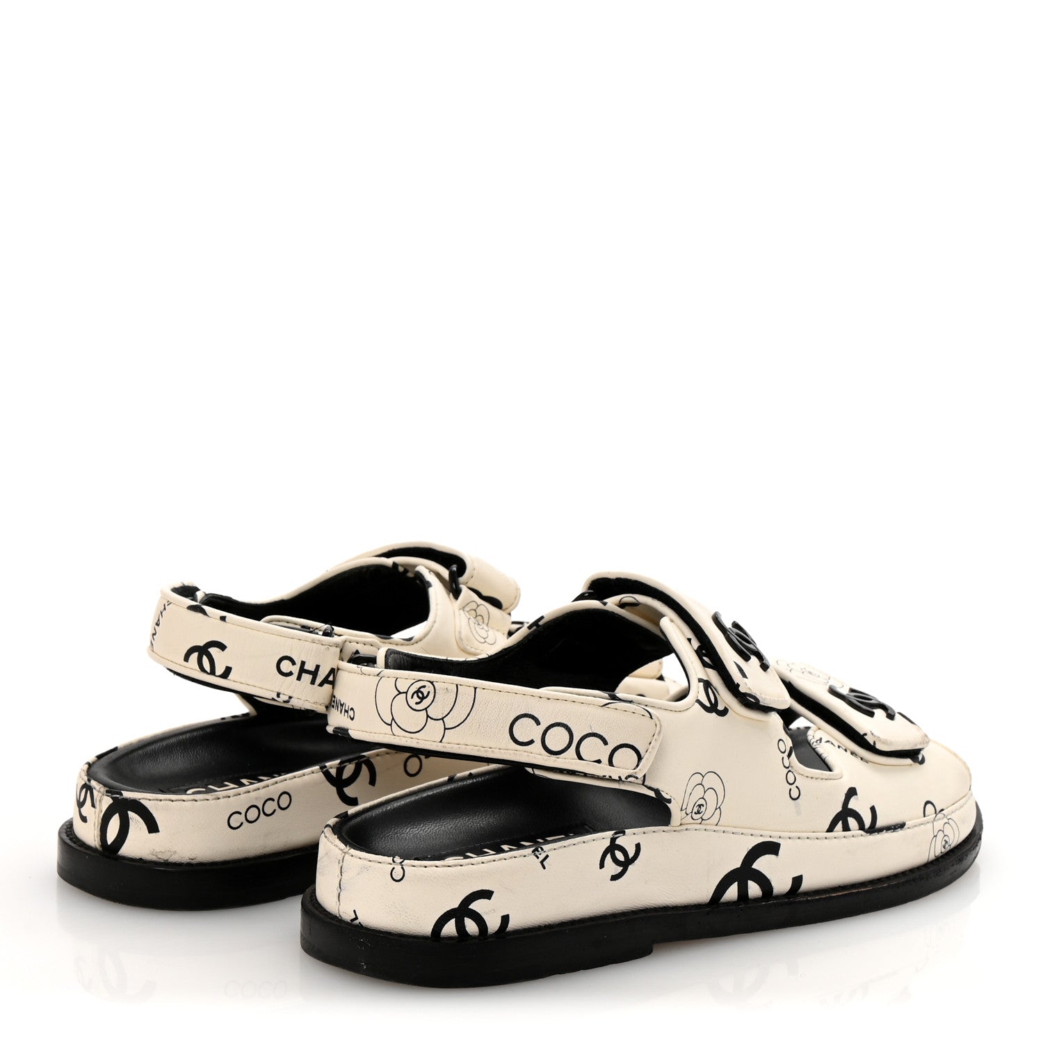 Lambskin Printed CC Velcro Dad Sandals 36 White Black