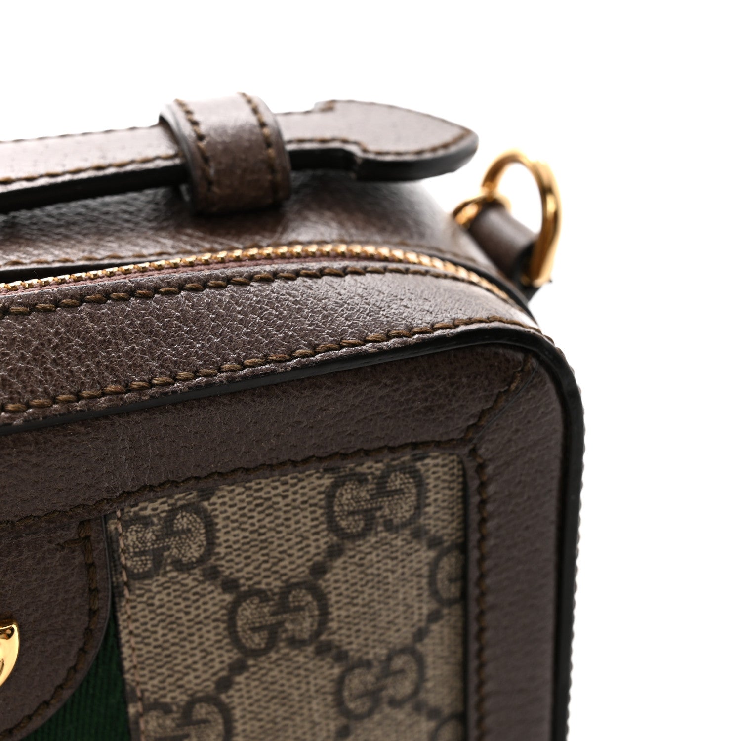 GG Supreme Monogram Mini Ophidia Top Handle Shoulder Bag Brown