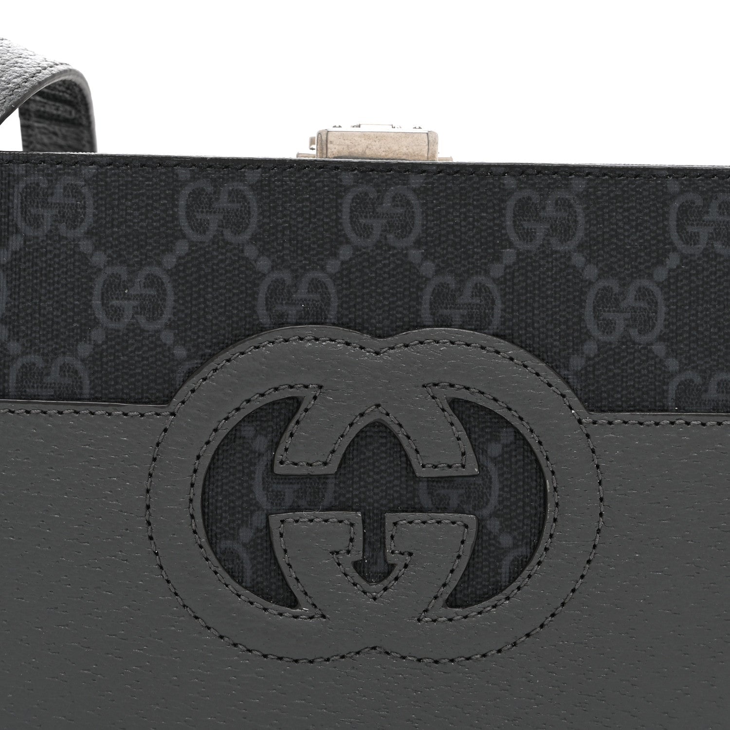 GG Supreme Monogram Textured Dollar Calfskin Mini New Basket Shoulder Bag Black Grey