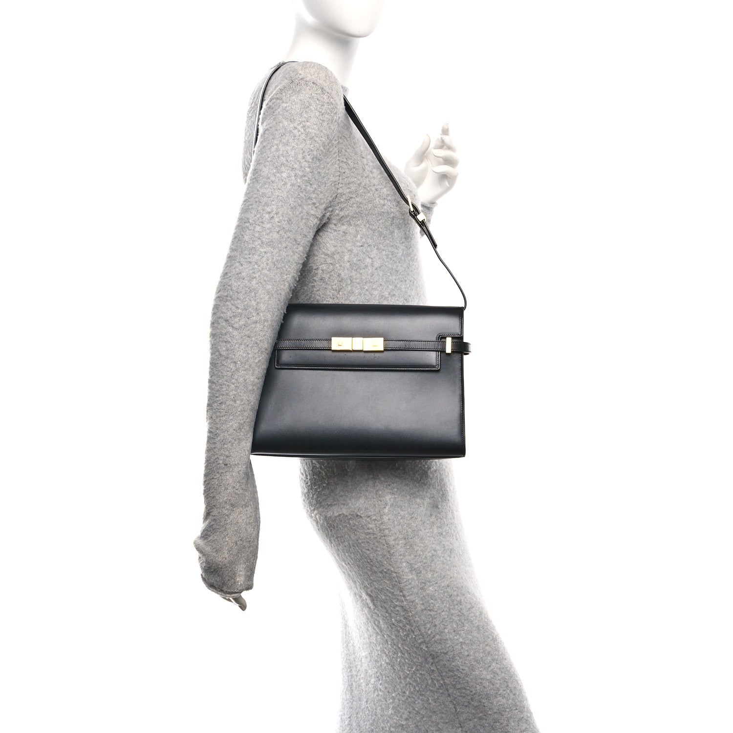 Smooth Calfskin Manhattan Shoulder Bag Black