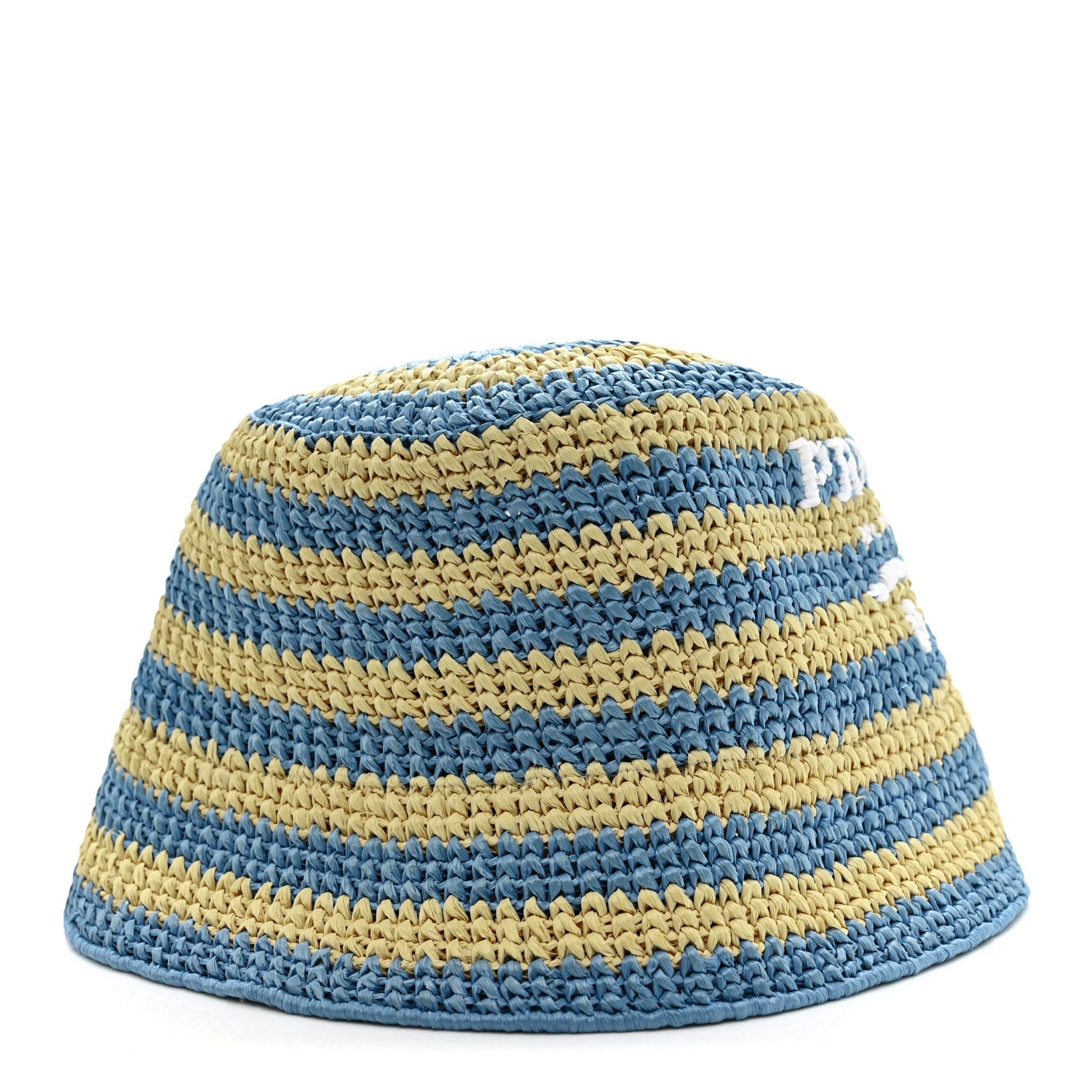 Raffia Striped Logo Embroidered Womens Bucket Hat M Naturale Cielo