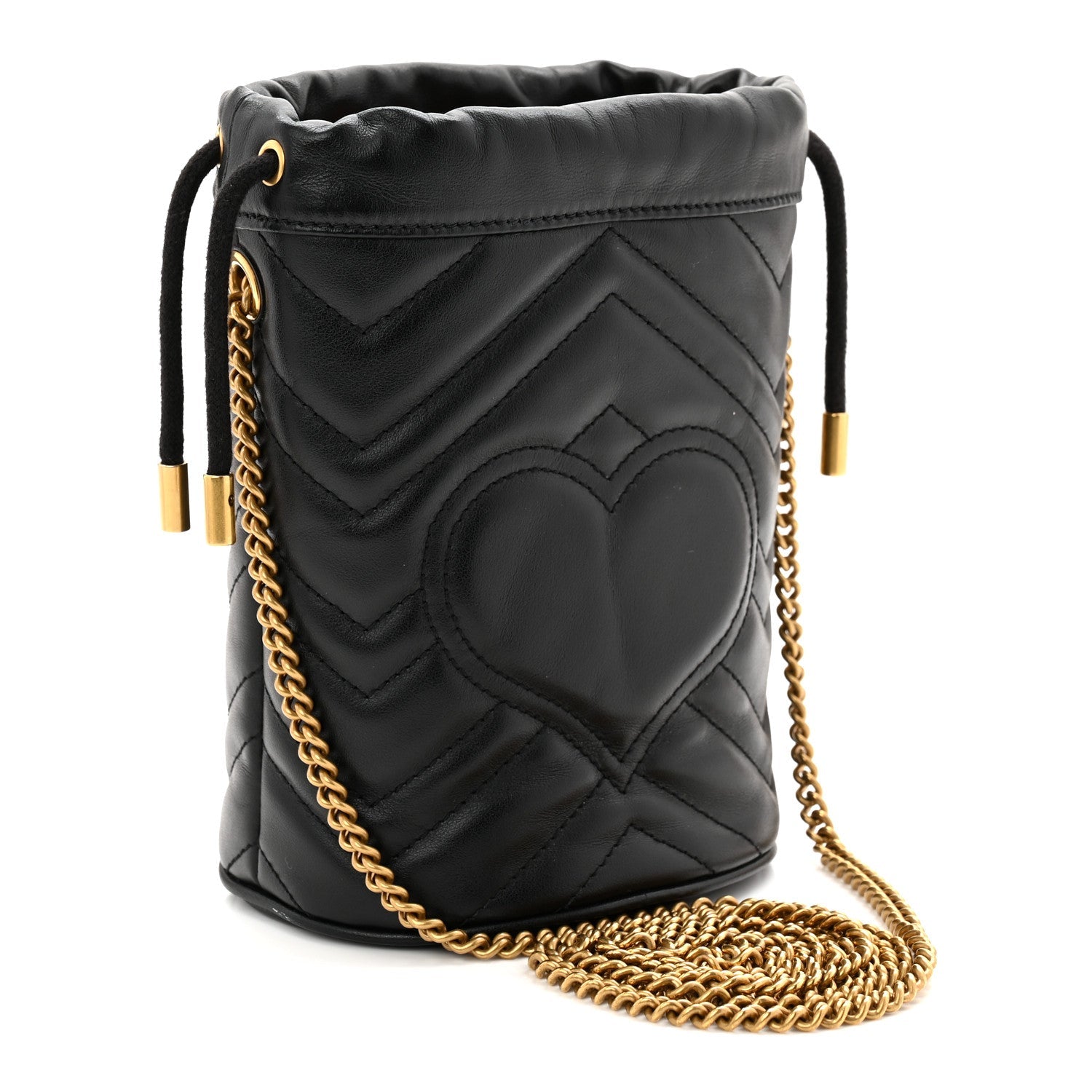 Calfskin Matelasse Mini GG Marmont 2.0 Bucket Bag Black