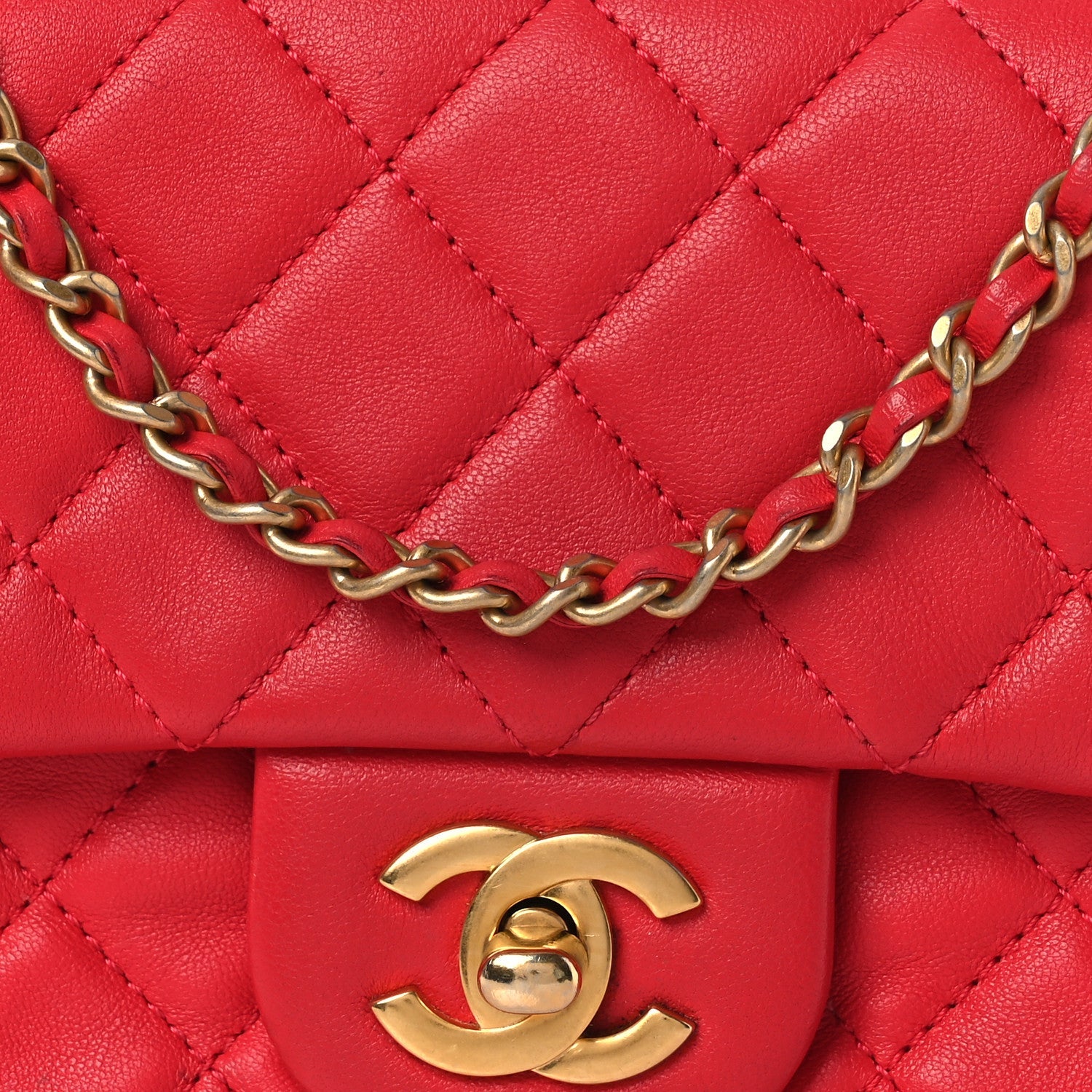 Lambskin Quilted Mini Rectangular Pearl Crush Flap Red