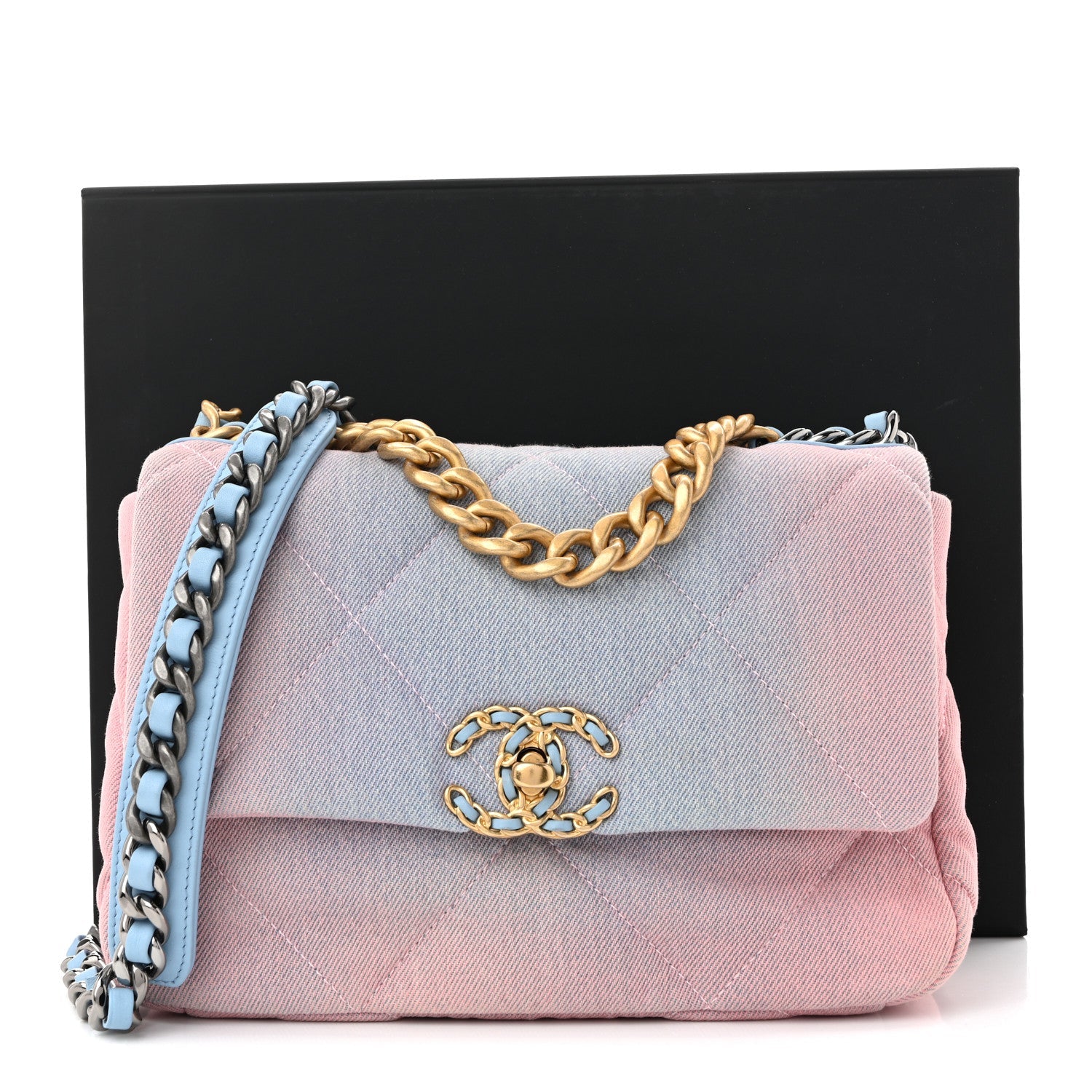 Denim Quilted Medium Chanel 19 Flap Blue Pink