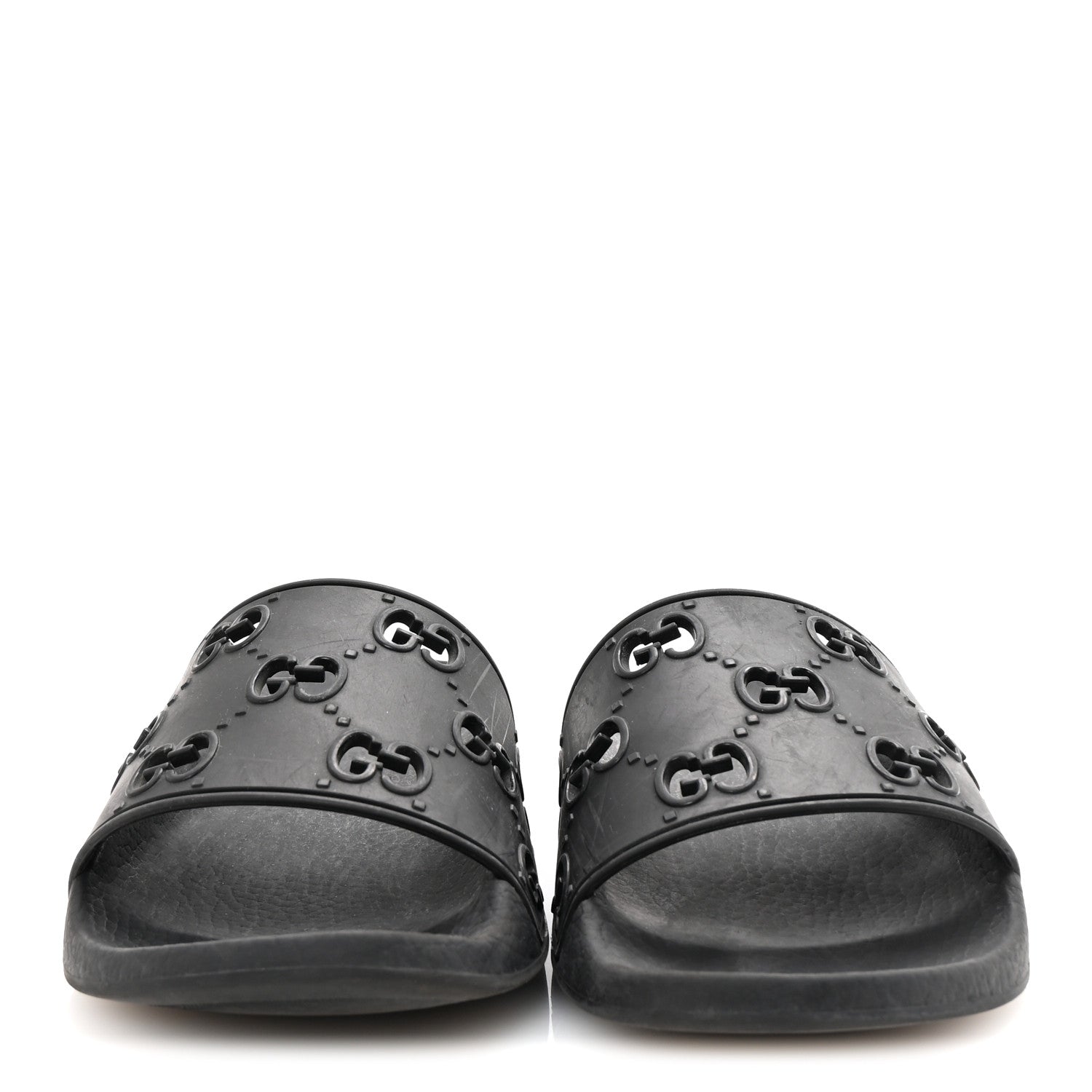 Rubber GG Monogram Perforated Womens Slide Sandals 40 Black