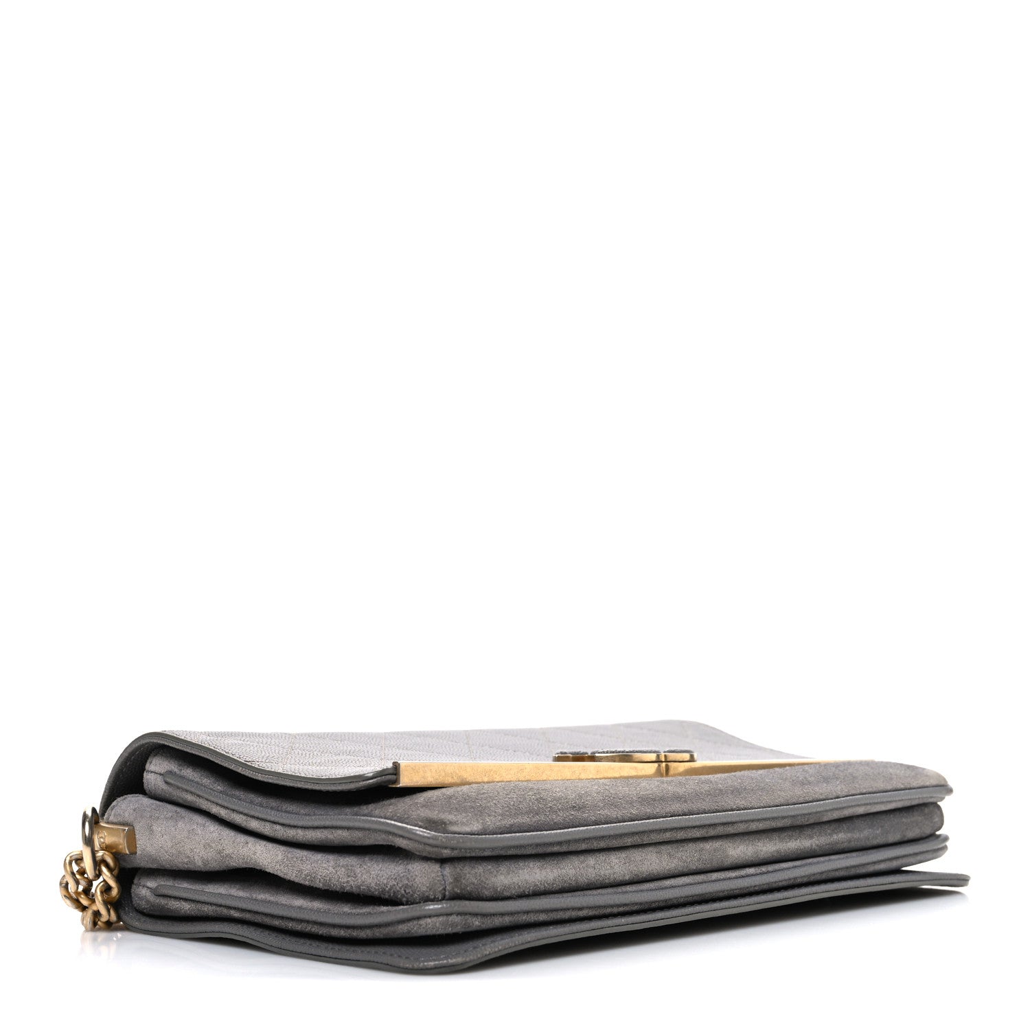 Caviar Suede Stitched Lady Coco Flap Grey