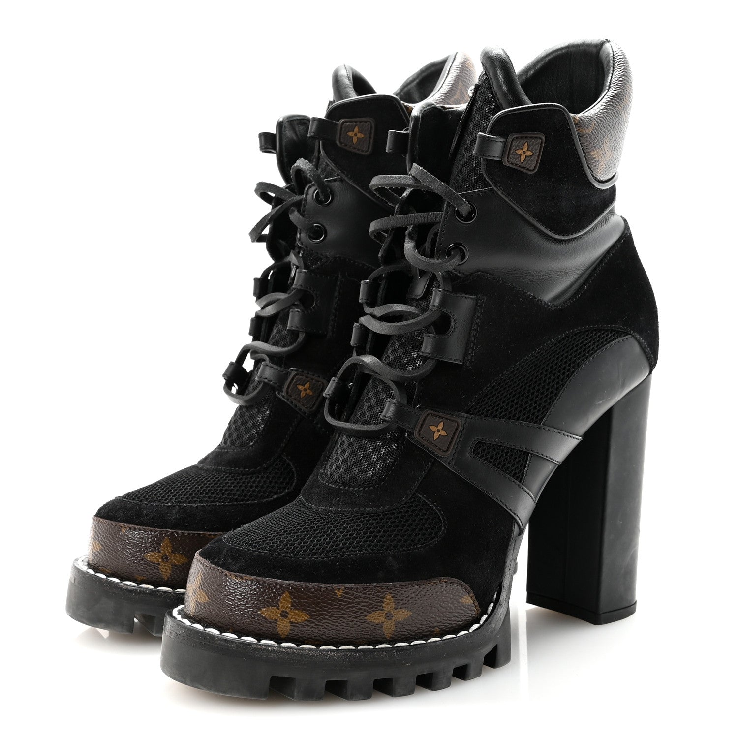 Suede Calfskin Monogram Star Trail Ankle Boots 39.5 Black