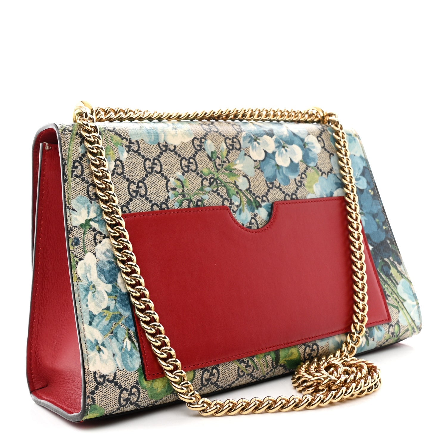 GG Supreme Monogram Blooms Medium Padlock Shoulder Bag Beige Blue Navy Hibiscus Red