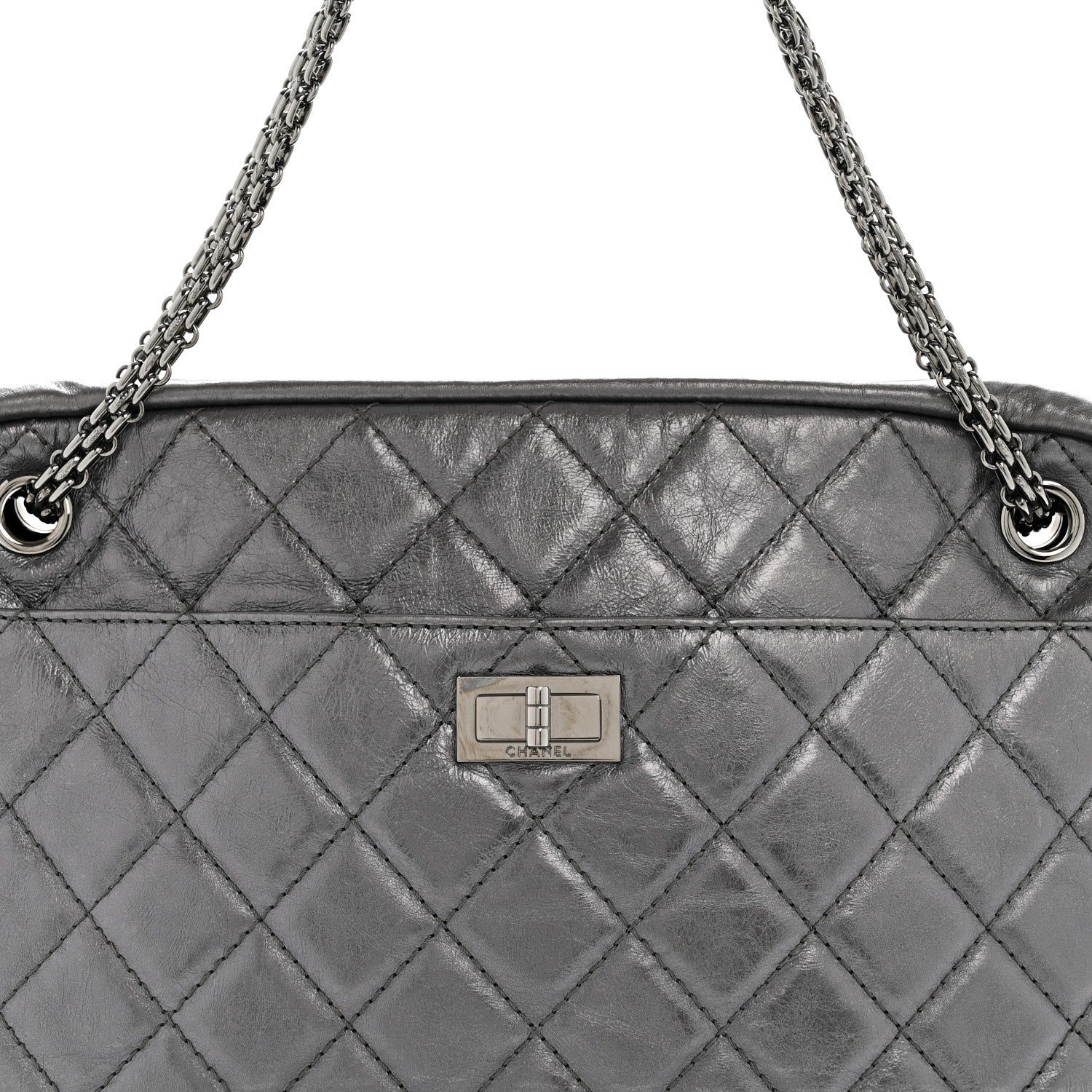 Metallic Aged Calfskin Quilted Large Reissue Camera Case Silver