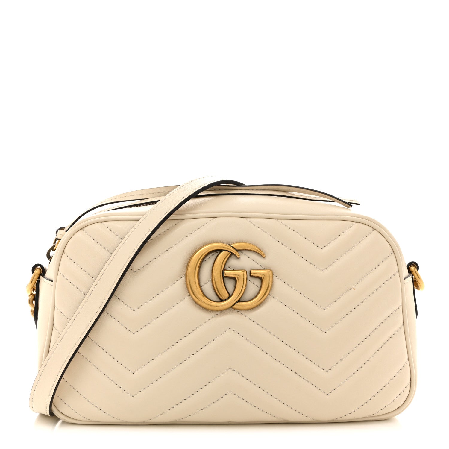 Calfskin Matelasse Small GG Marmont Chain Shoulder Bag White