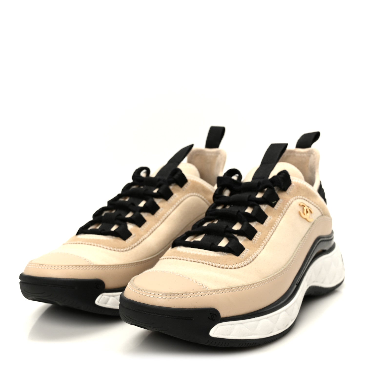 Velvet Calfskin Mixed Fibers CC Sneakers 37.5 Beige
