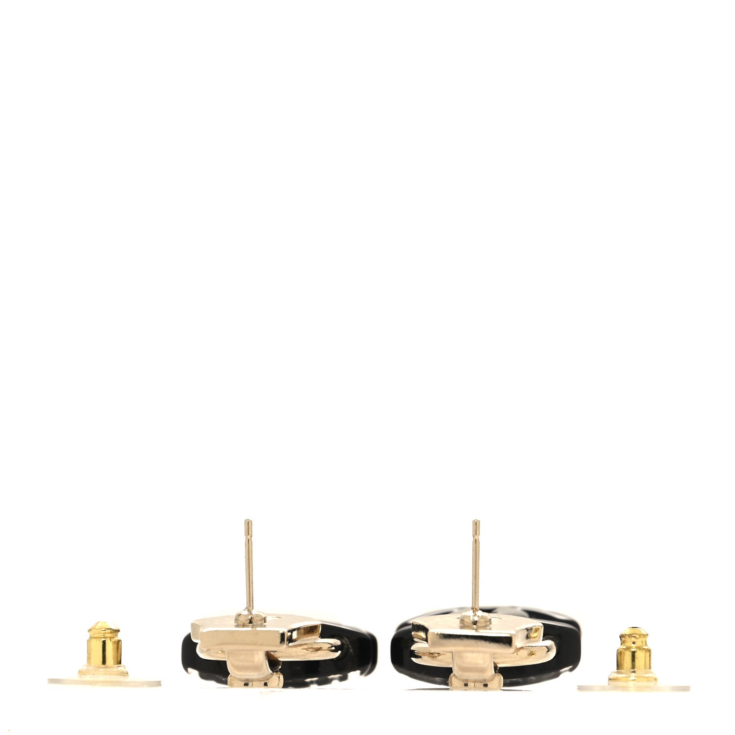 Metal Resin Crystal Pearl CC Lock Drop Earrings Gold Black