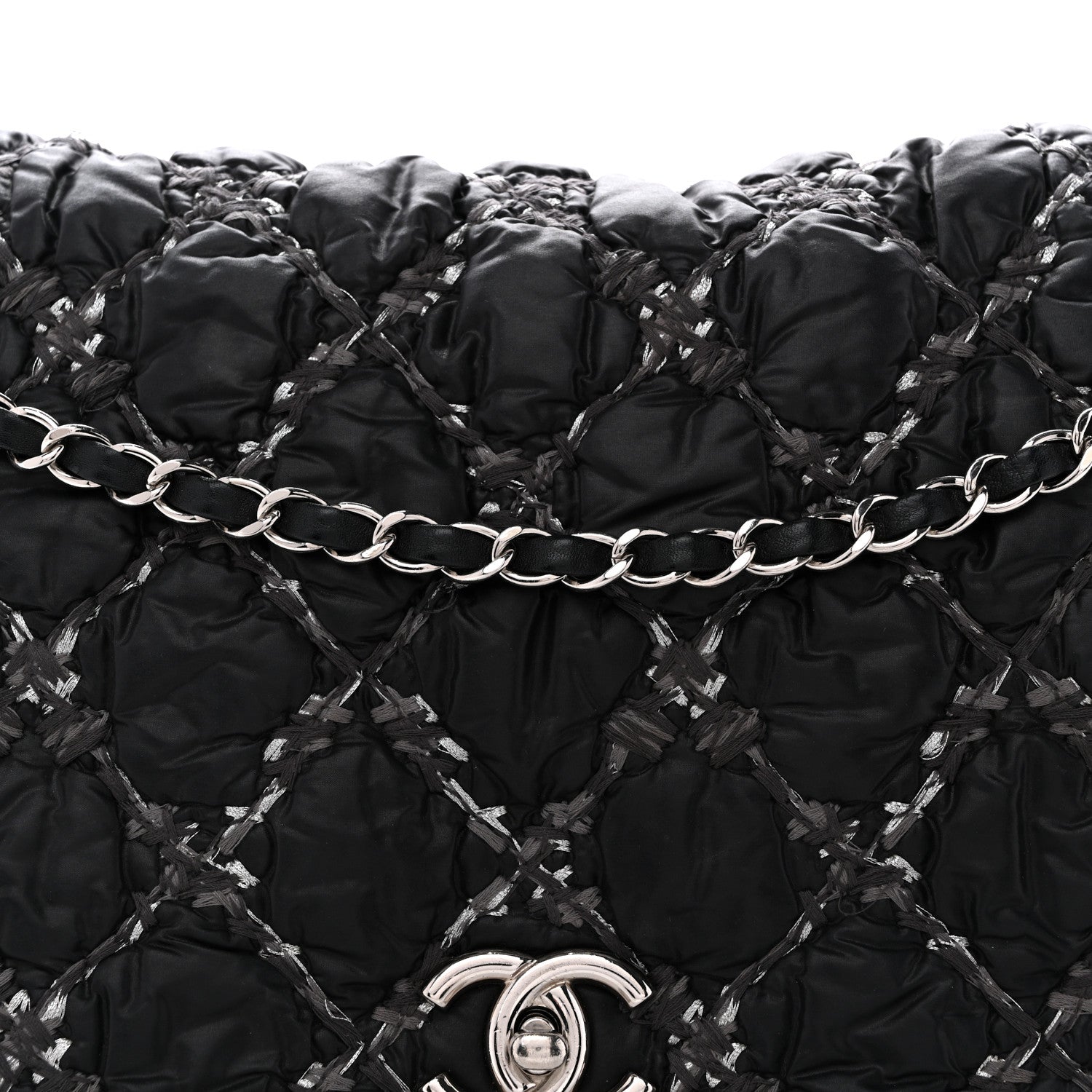 Nylon Quilted Tweed Stitch Bubble Flap Black