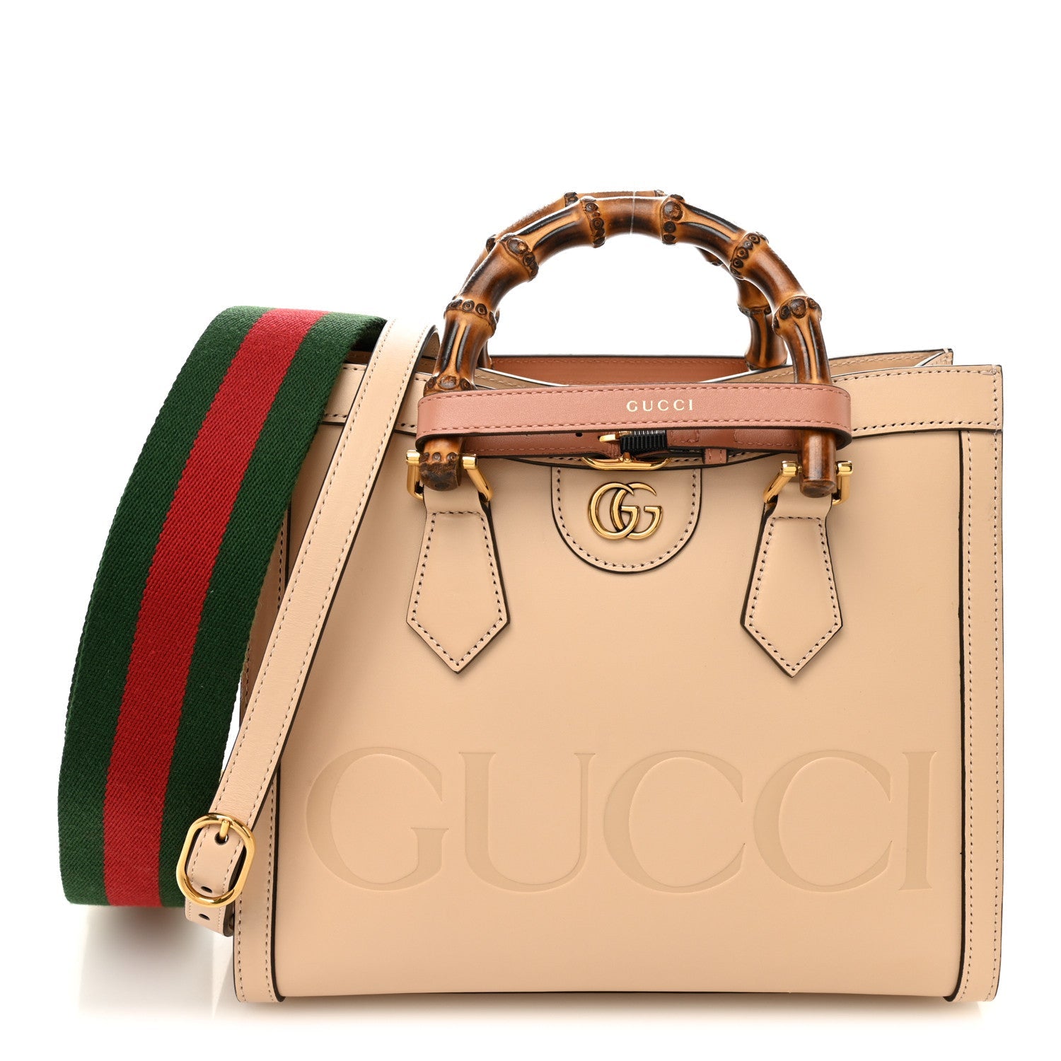 Charisma Calfskin Gucci Embossed Web Diana Tote Bag Pink