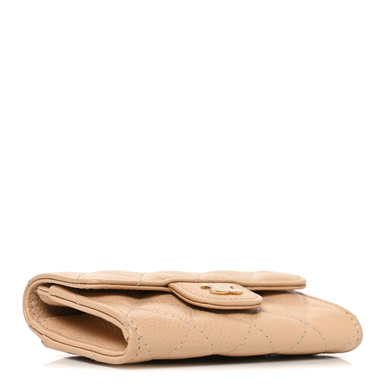 Caviar Quilted Flap Card Holder Wallet Beige