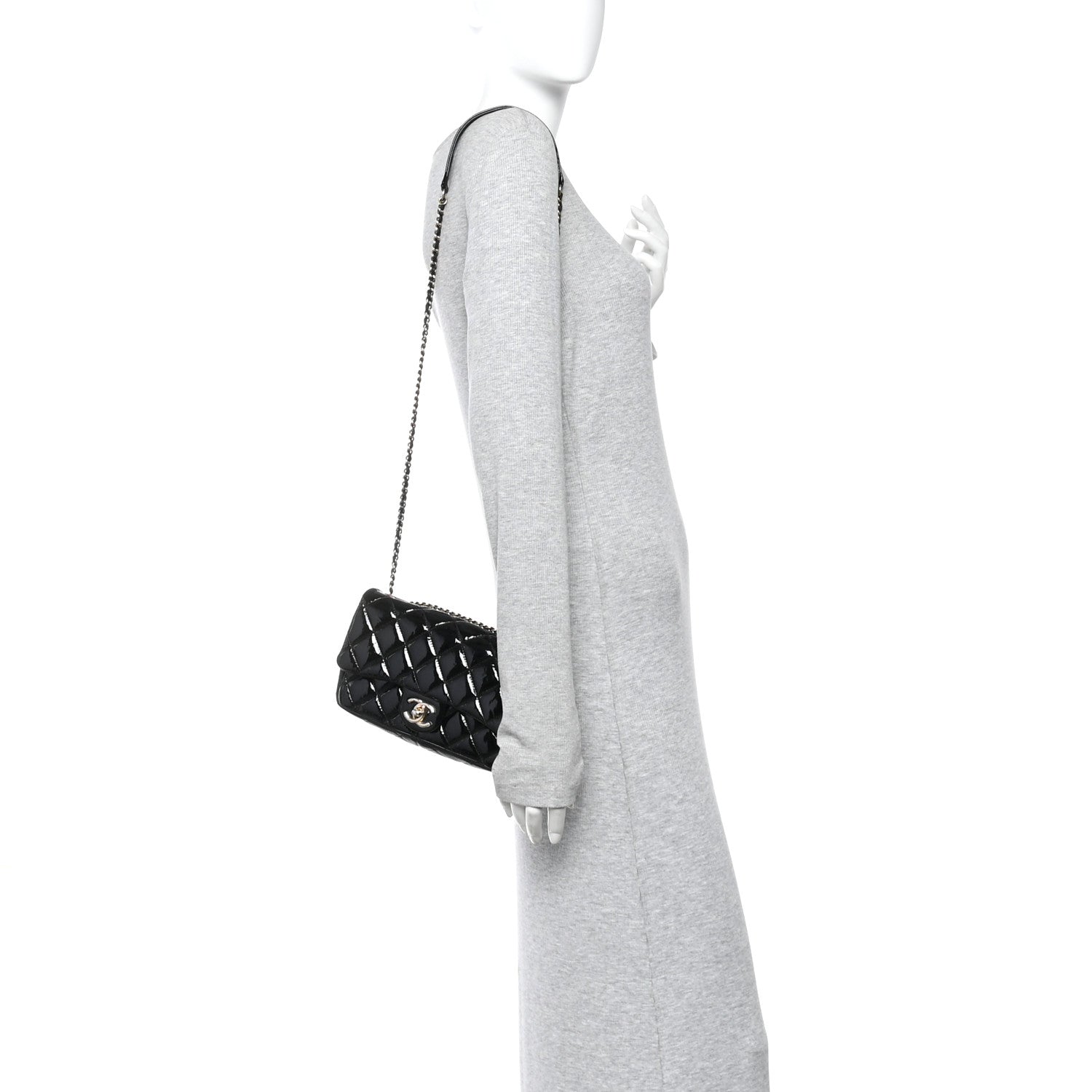 Patent Goatskin Quilted Small CC Eyelet Flap Black