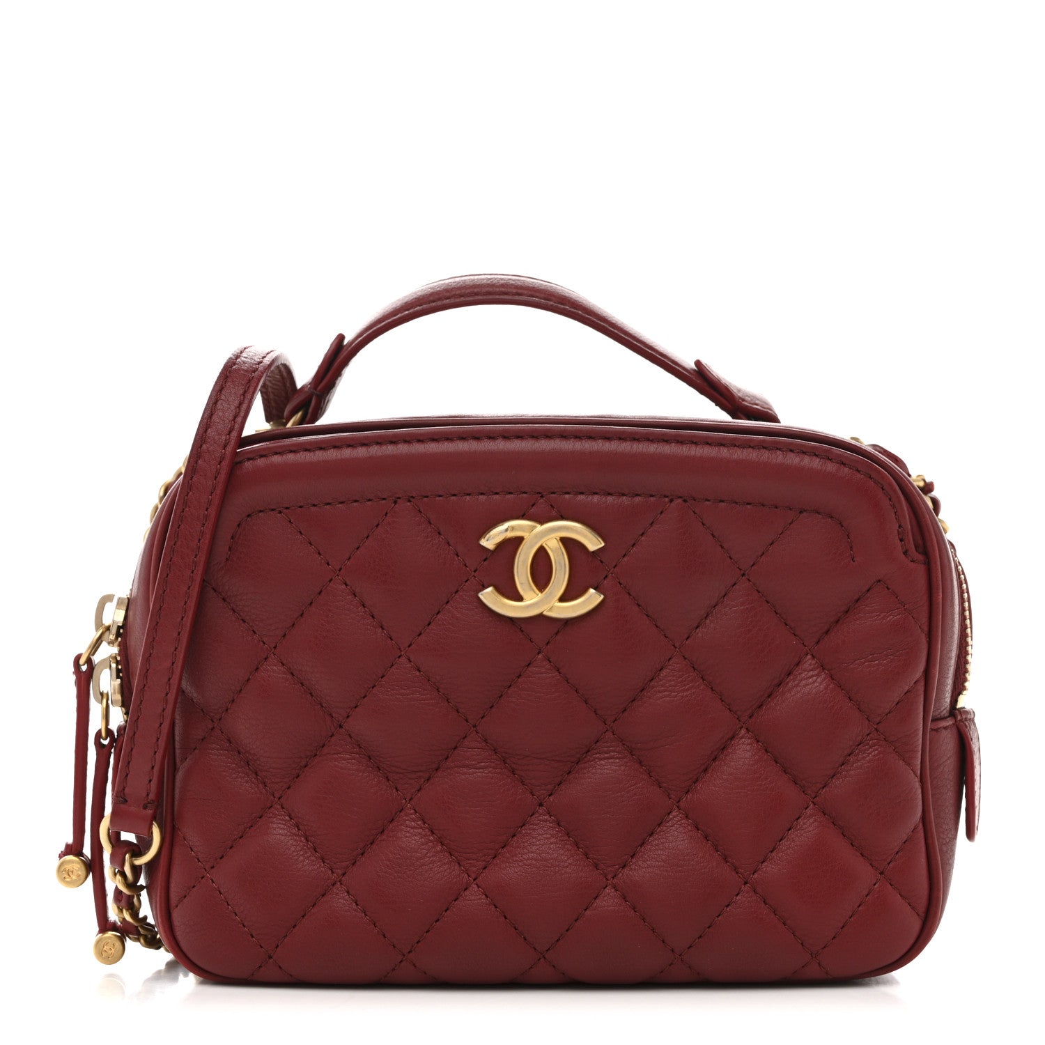Calfskin Quilted CC Small Vanity Case Dark Red