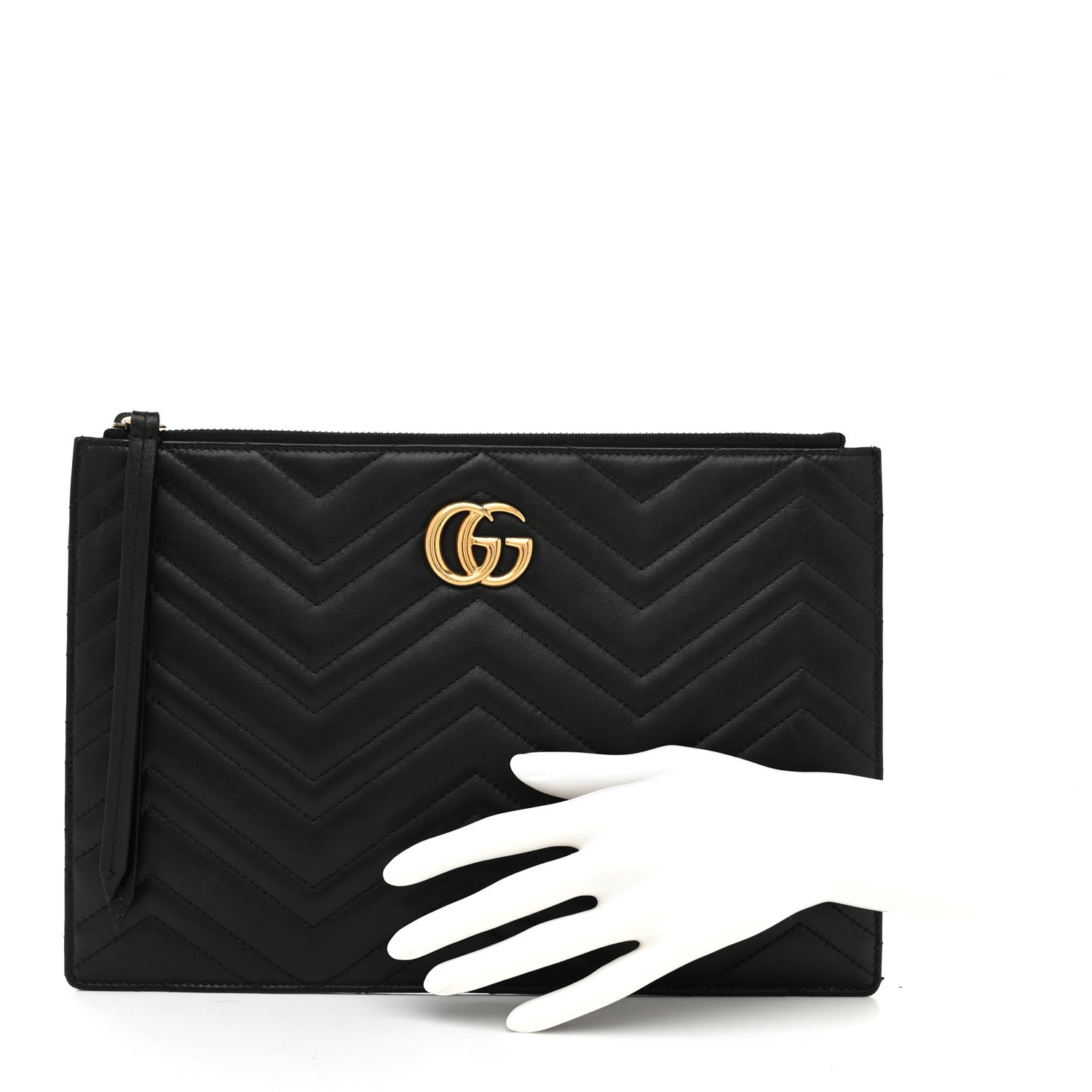 Calfskin Matelasse Large GG Marmont Zip Pouch Black