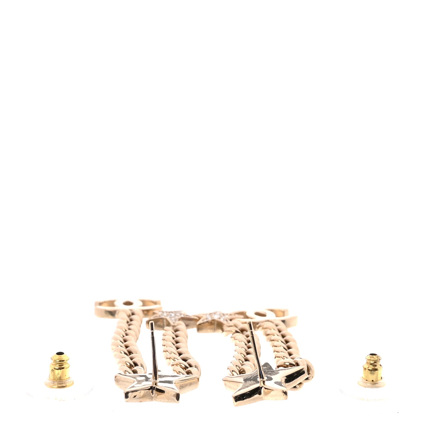 Crystal CC Star Chain Drop Earrings Gold