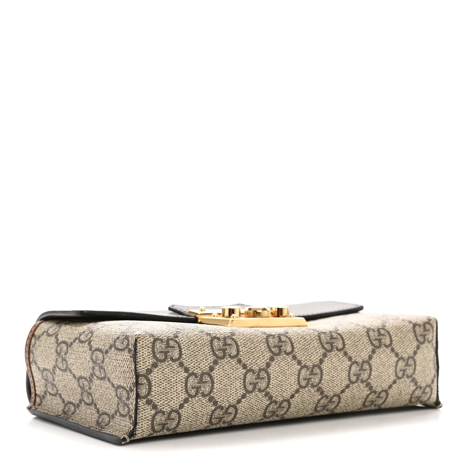 GG Supreme Monogram Calfskin Mini Padlock Top Handle Shoulder Bag Beige Black Cuir