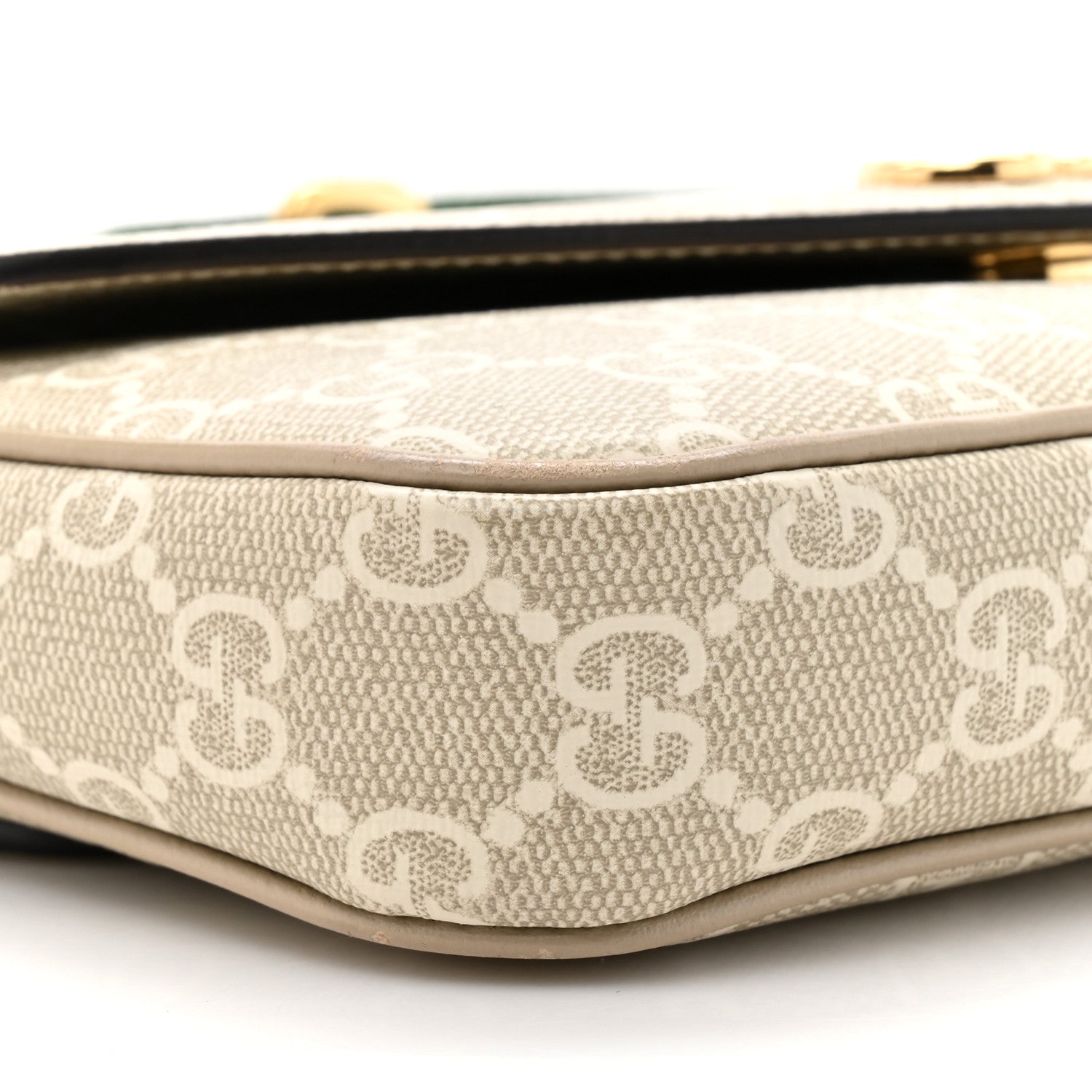 GG Supreme Monogram Textured Dollar Calfskin Web Mini Ophidia Envelope Shoulder Bag Beige Mystic White Oatmeal