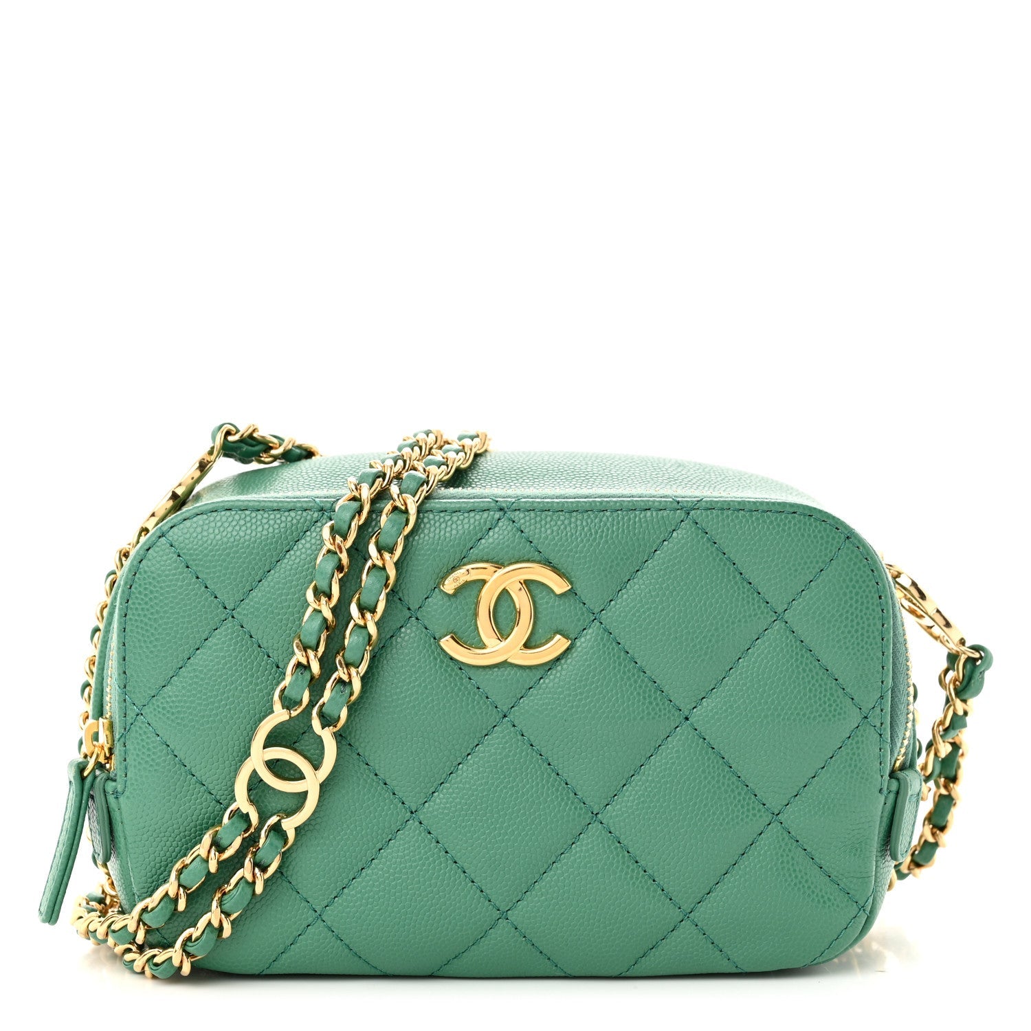 Caviar Quilted Mini CC You Camera Case Dark Green