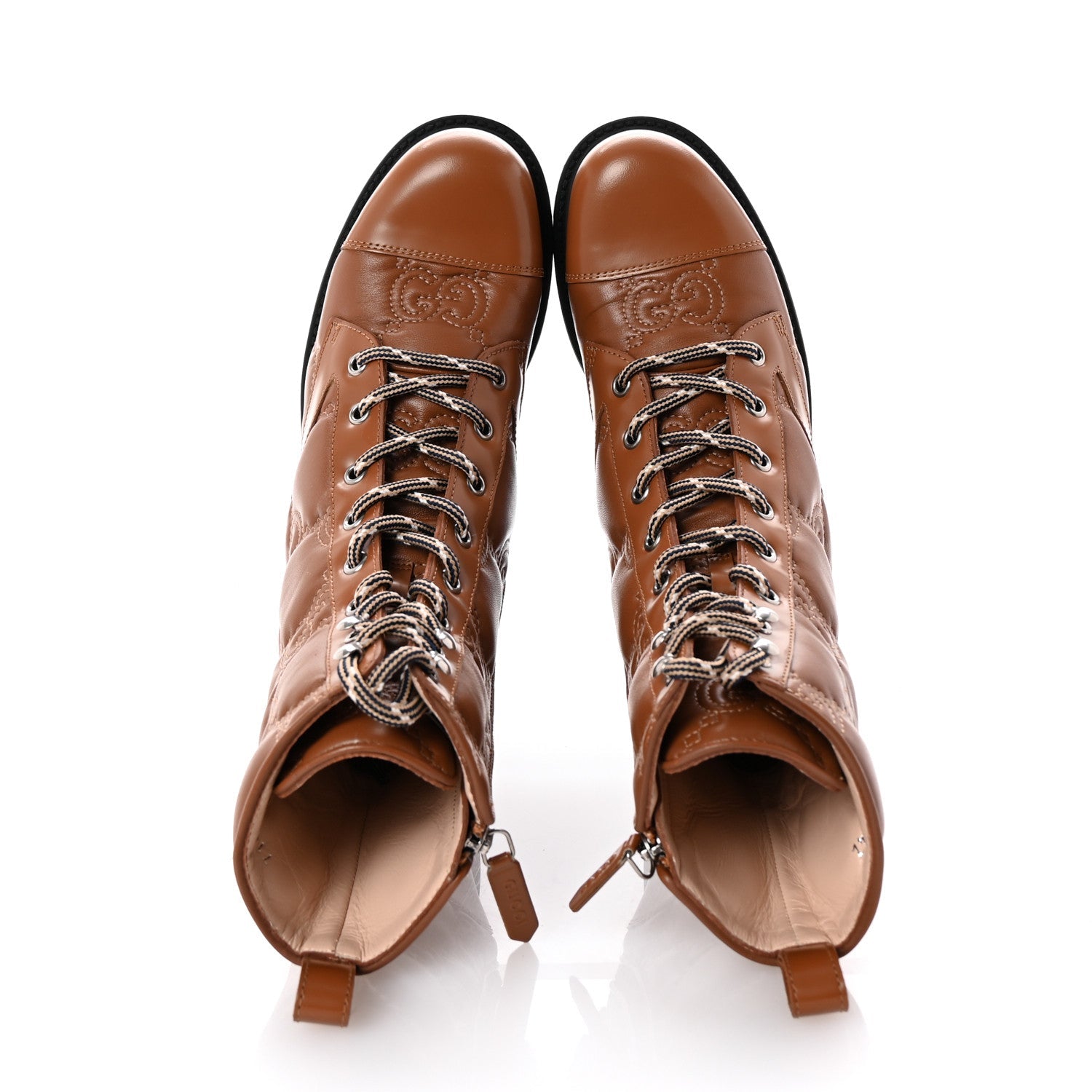 Cordovan Lux Nappa GG Matelasse Lace Up 60mm Combat Boots 36 Dark Hazel Brown