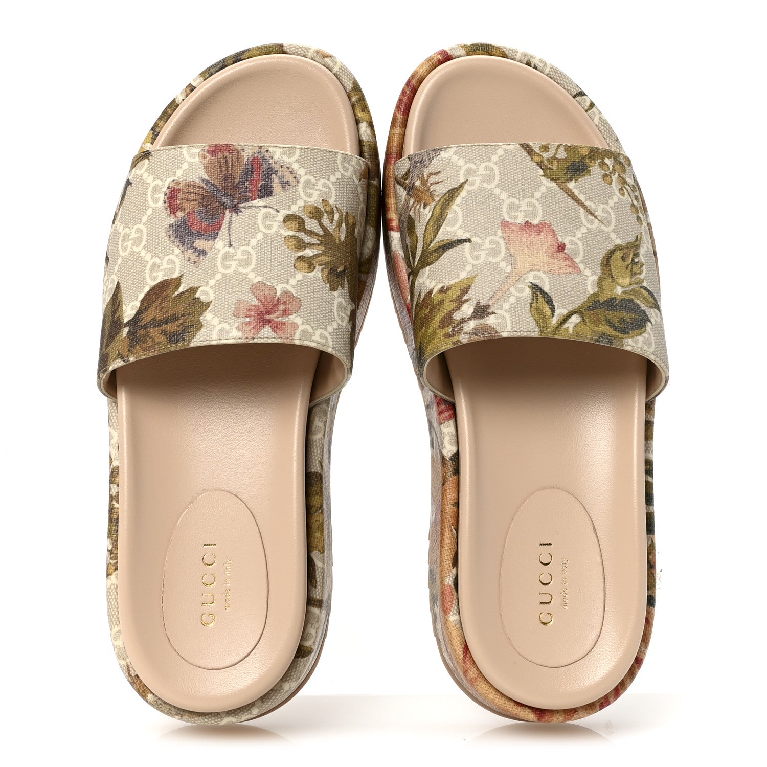 GG Supreme Monogram Water Flora Angelina Platform Slide Sandals 37.5 Beige White Multicolor