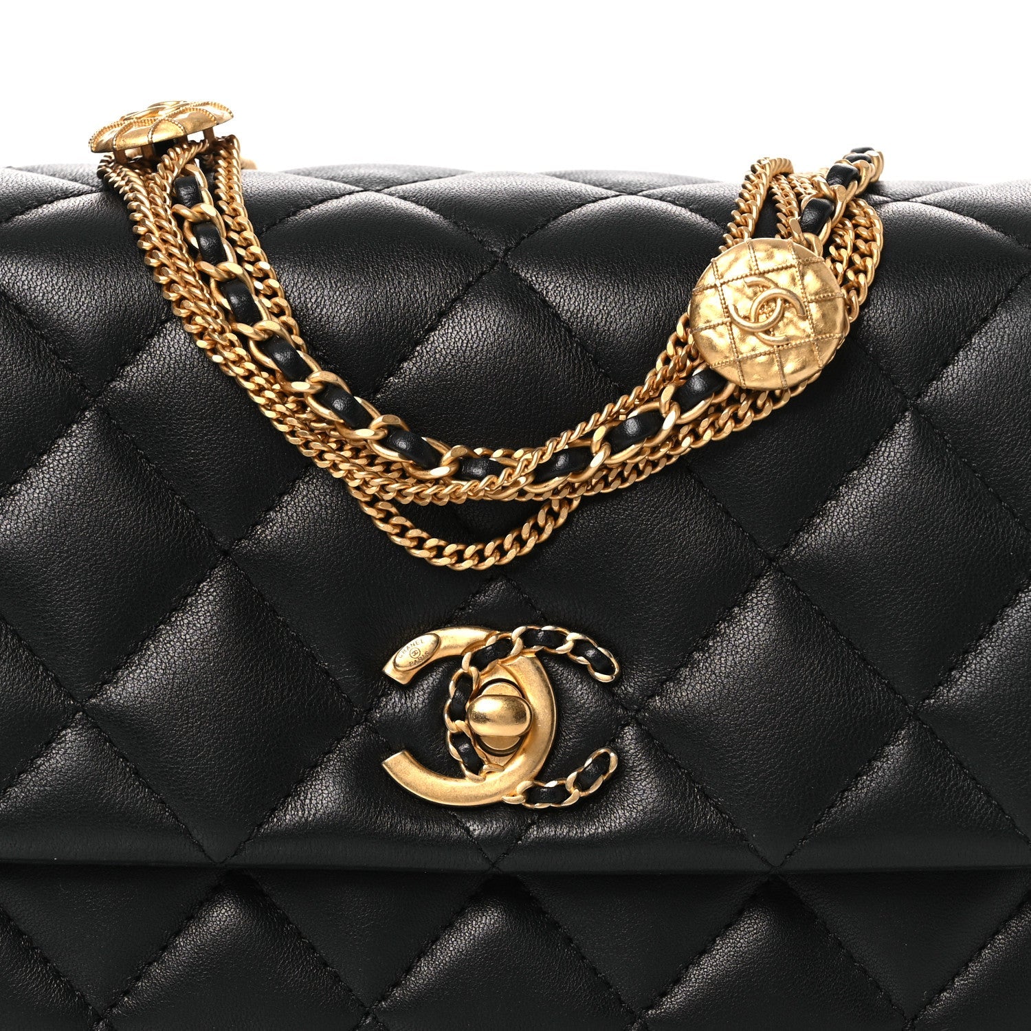Lambskin Quilted Mini Medallion Multi Chain Flap Black